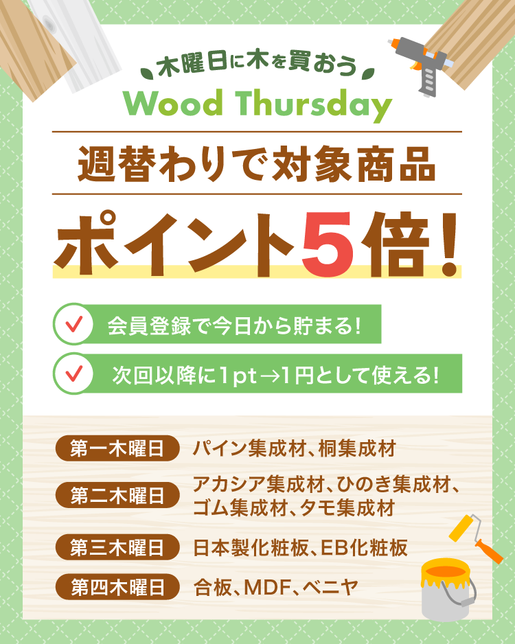 IPC DIYLab. 木曜日に木を買おう！週替わりで対象商品ポイント5倍！